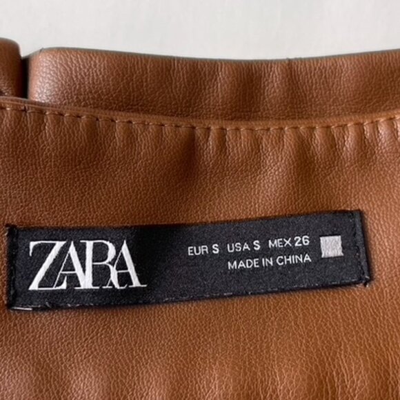 Zara Faux Leather Women's Gold and Brown Pleated Mini Skirt women's Small - Picture 4 of 6